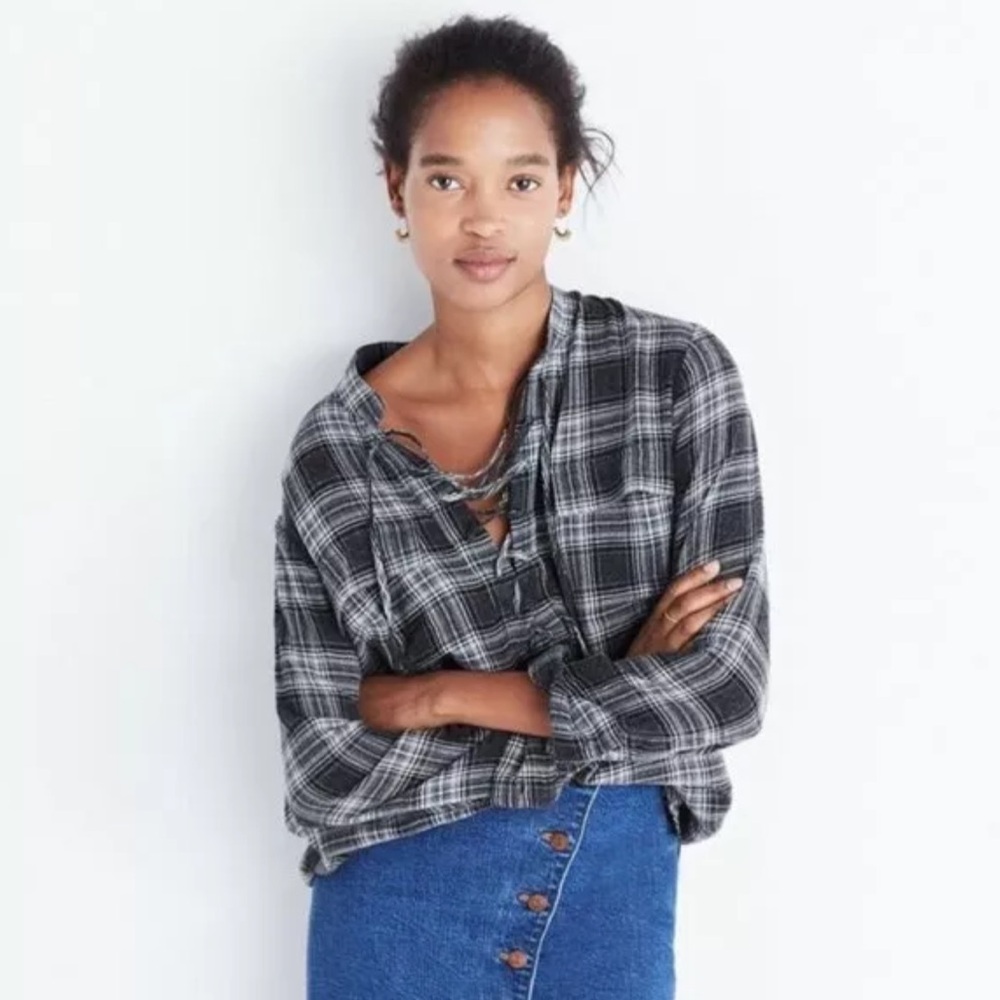Madewell Terrace Lace Up Shirt in Owens Plaid